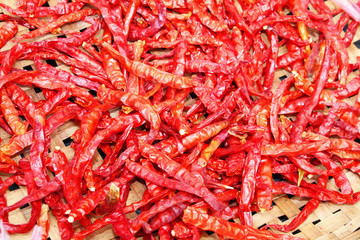 Chili peppers drying in the sun in Thailand.