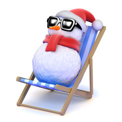 Snowman relaxes in a deckchair