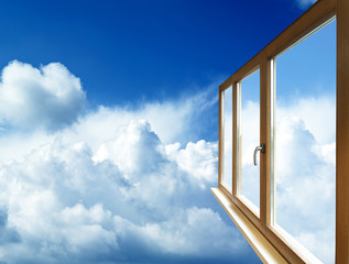 window frame in perspective on blue sky
