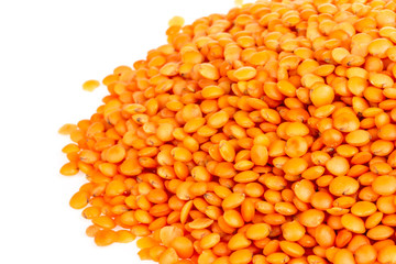 red lentils isolated on white