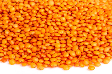 red lentils isolated on white