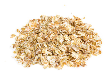 Heap of dry rolled oats isolated on white background