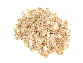 Heap of dry rolled oats isolated on white background