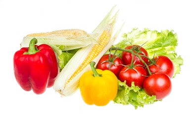 pepper, salad, ripe yellow corn and tomato