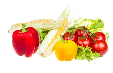 pepper, salad, ripe yellow corn and tomato