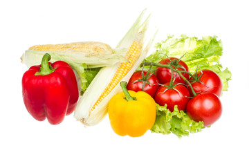 pepper, salad, ripe yellow corn and tomato
