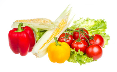 pepper, salad, ripe yellow corn and tomato