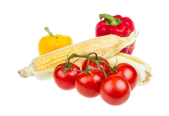 pepper, ripe yellow corn and tomato