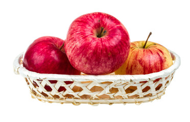 fresh red apples in the dish isolated on white background