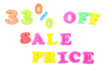 33% off sale price written in fridge magnets