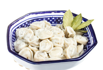 Bowl with traditional russian dish - pelmeni