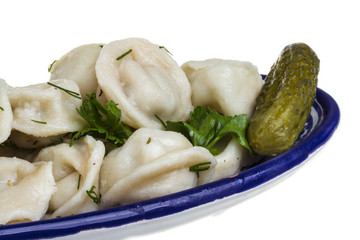 Bowl with traditional russian dish - pelmeni