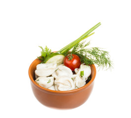 Bowl with traditional russian dish - pelmeni
