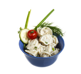 Bowl with traditional russian dish - pelmeni