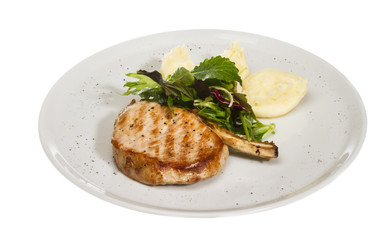 Grilled pork with salad and potato