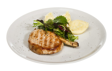 Grilled pork with salad and potato