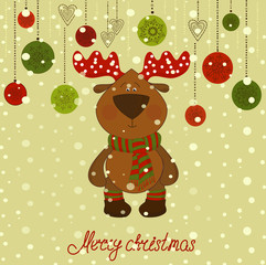 christmas postcard with deer and snow