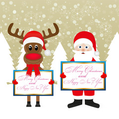 Christmas reindeer and Santa Claus congratulate you