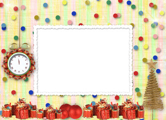 Christmas gifts to the clock on the abstract background with con