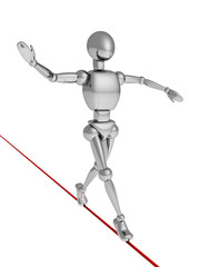 balancer metallic human character walking on red rope