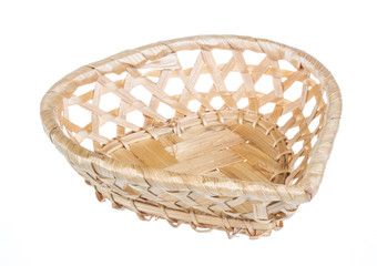 Wickerwork empty yellow breadbasket on white background