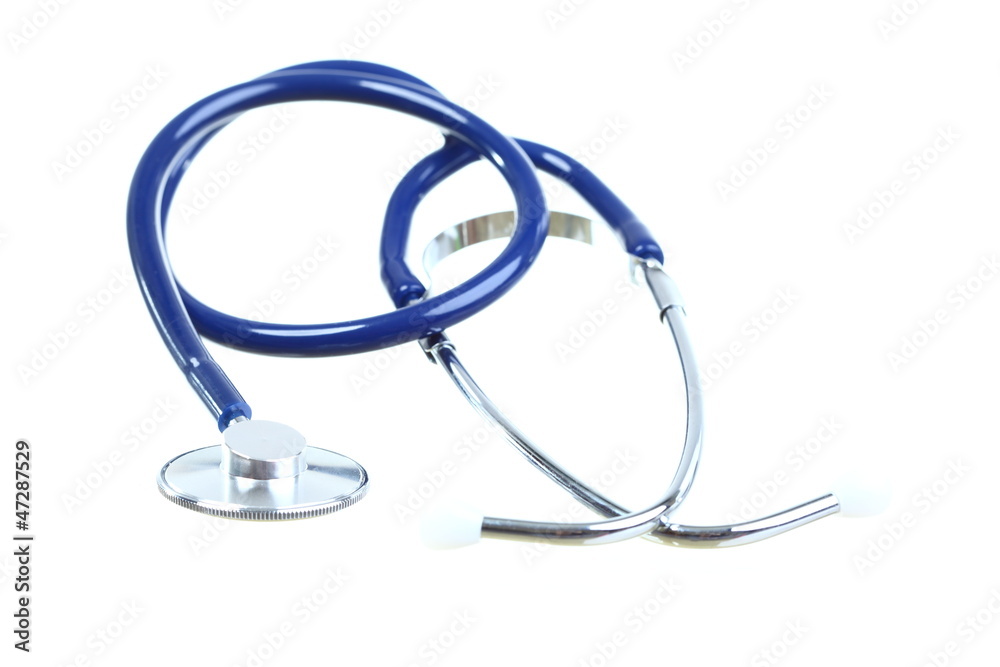 Wall mural blue stethoscope isolated on white