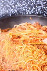 Boiling Spaghetti Pasta in a skillet