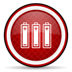 batteries red glossy icon on white background