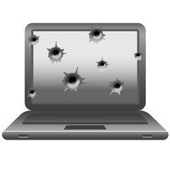 laptop with gun shots on monitor.
