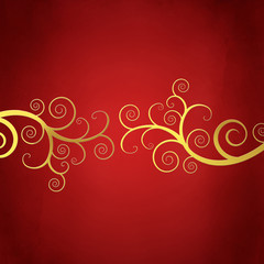 Elegant red background with golden swirls