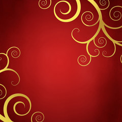 Elegant red background with golden swirls