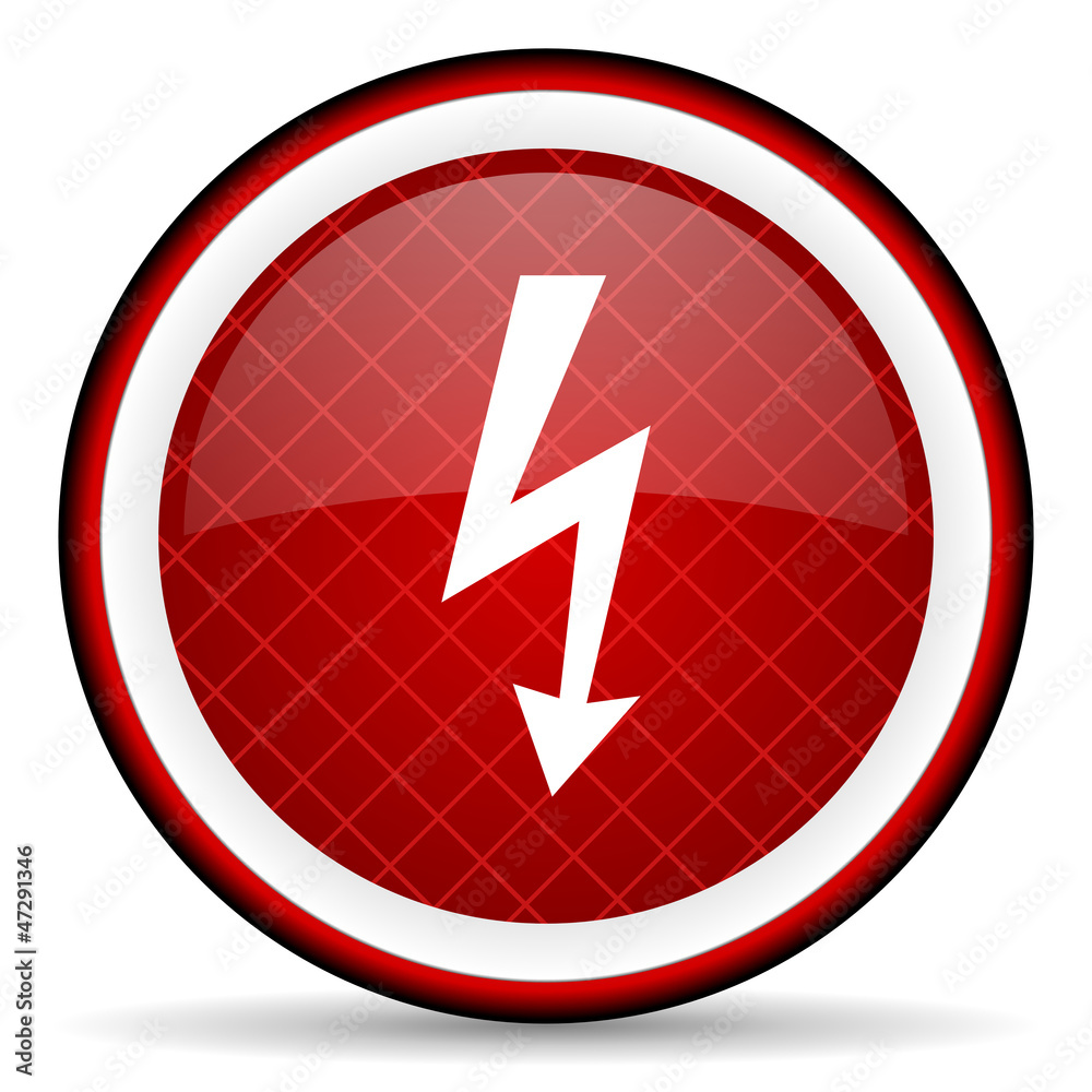 Poster lightning red glossy icon on white background