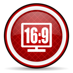 16 9 display red glossy icon on white background