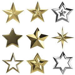 Fototapeta premium Golden stars collection isolated with clipping path