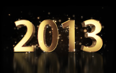 Golden year 2013  with shining sparkles and clipping path