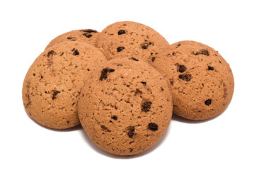 Cookies with chocolate drops isolated on white
