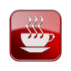Coffee cup icon red, isolated on white background