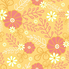 Vector vibrant hot flowers golden seamless pattern background