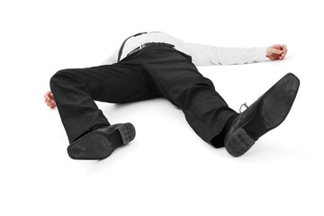 Businessman laying down on white background