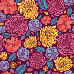 Panele Szklane Podświetlane  Wektor kolorowe abstrakcyjne letnie kwiaty elegancki wzór bez szwu