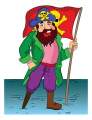 Photo sur Plexiglas Pirates Pirate tenant un drapeau, illustration