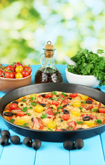 colorful composition of delicious pizza, vegetables and spices