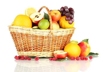 Kissenbezug Assortment of exotic fruits in basket, isolated on white © Africa Studio