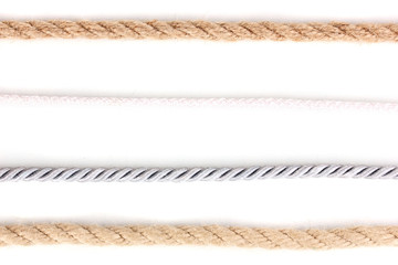Collection of various ropes isolated on white