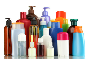 A lot of different cosmetic products for personal care isolated