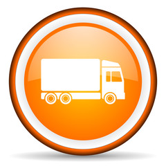 delivery orange glossy circle icon on white background