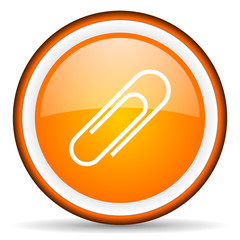 paper clip orange glossy circle icon on white background