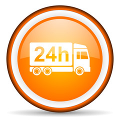 delivery 24h orange glossy circle icon on white background