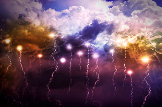 Mysterious background - lightnings in dark sky