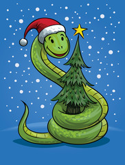 Christmas Snake Cartoon, Symbol of New Year